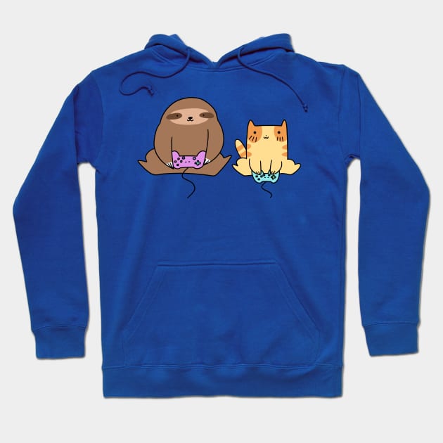 Sloth and Cat Playing Games Hoodie by saradaboru